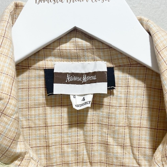 Vintage New With Tags NEIMAN MARCUS GIL AIMBEZ GENRE Women’s Beige Plaid Top 4 - Picture 1 of 8